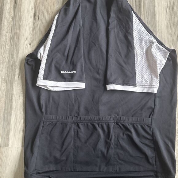 Canari Cycling Shirt Crew neck Unisex Front Zip Black And White Back Pockets ML - Picture 7 of 9
